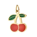 Cute red and green enamel cherry fruit pendant charm with gold-plated stainless steel finish - Cherry