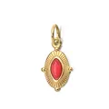 Pendentif ovale vintage en acier inoxydable plaqué or 18 carats avec pierre rouge - Style Rayons de Soleil à Boucle Unique / Rouge Gemme