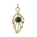 Gold plated stainless steel leaf pendant with a round green natural stone centerpiece - Leaf 2 Style (Plain Ring) / Single Piece