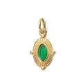 Pendentif vintage en acier inoxydable plaqué or 18 carats avec pierre marquise verte - Style Rayons de Soleil à Boucle Unique / Verdoyant
