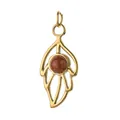 Leaf-shaped stainless steel pendant with a central round reddish-brown natural stone inlay - Leaf 3 Style (Plain Ring) / Single Piece
