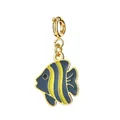 Tropical fish enamel charm pendant in yellow and blue stripes stainless steel finish - Tropical Fish Shape (BXGDZ) / Spring Ring Clasp