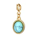 Pendentif ovale en turquoise vintage avec fermoir plaqué or 18 carats pour bijoux DIY. - Style Ovale à Ressort / Turquoise