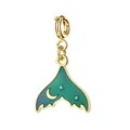 Elegant gold mermaid tail pendant with green enamel moon and star design for DIY. - Mermaid Tail Shape (BXGDZ) / Spring Ring Clasp