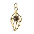 Gold-plated leaf-shaped stainless steel pendant featuring a central round brown natural stone - Leaf 4 Style (Plain Ring) / Single Piece