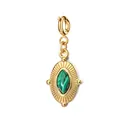 Pendentif rétro en acier inoxydable doré 18 carats avec malachite verte et fermoir - Style Marquise Texturé à Ressort / Vert Malachite