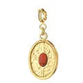 Vintage oval 18K gold plated stainless steel pendant with red gemstone and sunburst motif - Oval 1 Style (Spring Clasp) / Single Piece