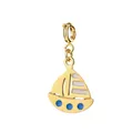 Gold stainless steel sailboat charm with blue and white enamel for DIY jewelry making - Sailboat Shape (BXGDZ) / Spring Ring Clasp