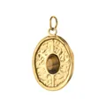 18K gold plated stainless steel oval pendant with brown tiger eye stone and hammered finish - Oval 2 Style (Plain Ring) / Single Piece