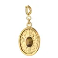 18K gold plated textured oval pendant with brown natural stone for DIY jewelry projects - Oval 2 Style (Spring Clasp) / Single Piece