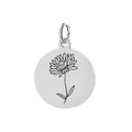 Ronde roestvrijstalen geboortebloembadge met gravure van een chrysant in zilver - November