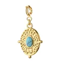 18K gold plated stainless steel oval pendant featuring inlaid blue turquoise stone - Oval 3 Style (Spring Clasp) / Single Piece (21x14mm)