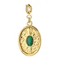 Vintage 18K gold plated stainless steel oval pendant with green malachite stone. - Oval 4 Style (Spring Clasp) / Single Piece