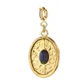 Vintage 18K gold plated stainless steel oval pendant with blue natural stone starburst - Oval 5 Style (Spring Clasp) / Single Piece