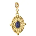 Vintage 18K gold plated stainless steel oval pendant with blue natural stone for DIY jewelry - Geometric Oval 2 Style (Spring Clasp) / Single Piece