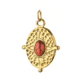 Vintage 18K gold plated stainless steel oval pendant with red natural stone inlay - Geometric Oval 4 Style (Plain Ring) / Single Piece