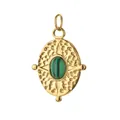 Vintage 18K gold plated stainless steel oval pendant with green malachite stone - Geometric Oval 5 Style (Plain Ring) / Single Piece