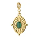 Vintage style 18K gold plated stainless steel oval pendant featuring a green stone inlay - Geometric Oval 5 Style (Spring Clasp) / Single Piece