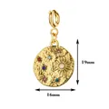 Vintage gold plated stainless steel sun star and moon charm with colorful rhinestones - Sun Round Plate - Spring Clasp