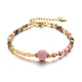 Handmade natural candy-colored tourmaline and agate beaded bracelet with gold chain - Pink Main Bead Multi-Color (DSC_5607)