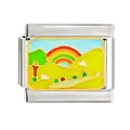 Vue détaillée de la breloque paysage arc-en-ciel en émail pour bracelets italiens. - Paysage (CYM-002)