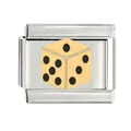 Gros plan d'un module de bracelet italien en acier titane avec motif de dé doré brillant - Dés Dorés (CYM-004)