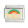 Détail exquis du charm arc-en-ciel et ailes en émail pour bracelet italien modulaire. - Arc-en-ciel Ailé (CYM-007)