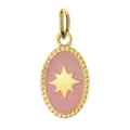 Vintage stainless steel oval pendant with pink enamel and gold star design for DIY jewelry - Sun Oval Plate