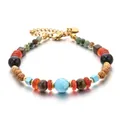 Handmade colorful natural stone beaded bracelet with gold accents in retro style - Retro Multi-Color Irregular Natural Stone Style (DSC_5636)