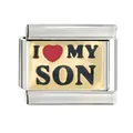 Vue détaillée d'un charm italien avec l'inscription 'I love my son' et un cœur rouge - J'aime mon fils (CYM-011)