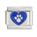 Détail d'un charm italien en acier inoxydable avec cœur bleu pailleté et patte d'animal - Empreinte de patte d'animal bleue (CYM-014)