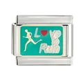 Détail d'un maillon de bracelet italien en acier inoxydable décor Love to Run - Aime courir (CYM-017)