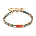 Elegant handmade beaded bracelet featuring a central orange stone and natural green beads - Orange Agate Rectangle with Green Bead Style (DSC_5638)