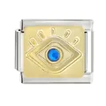 Détail du maillon de breloque œil bleu avec cristal pour bracelets de style italien - Mauvais Œil (CYM-025)