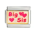 Détail du maillon de breloque en émail 'Big Sis' avec cœur rose pour bracelet modulaire - Grande Sœur (CYM-028)