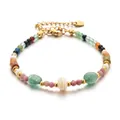 Retro Chinese style bracelet with colorful natural stones and gold-plated chain. - Green Aventurine Rose Quartz Agate Retro Style (DSC_5640)