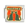 Maillon de charme italien en acier inoxydable avec deux chats et 'copycat' - Chats Noirs (CYM-029)