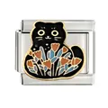 Close-up of black cat Italian charm with flower pattern for modular bracelet - Sitting Black Cat with Flowers Style(CYI-003)