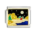 Gros plan d'un maillon de bracelet italien avec motif paysage nocturne en émail - Style Paysage Renard Nuit Étoilée (CYI-023)