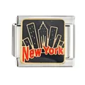 Gros plan d'un charm italien en acier inoxydable avec le motif de la skyline de New York - Style Skyline de New York (CYI-022)