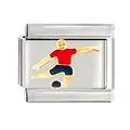Close-up of soccer player enamel charm on a stainless steel Italian modular link. - Soccer Player Pattern Style (CYQ-26) / Single Piece