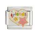 Détail d'un maillon de bracelet italien en acier avec cœur friends et étoile rose - Style Cœur Friends(CYI-017)