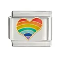 Détail d'un charm italien avec un cœur arc-en-ciel sur une base en acier inoxydable. - Style Cœur Arc-en-ciel(CYI-016)