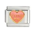 High quality stainless steel Italian charm link featuring a pink heart and Cutie Pie text - CUTIE PIE Heart Style (CYQ-28) / Single Piece