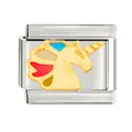 Gros plan d'un maillon de charme italien licorne dorée avec détails en émail coloré - Style Licorne Dorée (CYI-026)