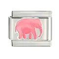 Detailed view of 10x9mm stainless steel modular charm featuring a pink enamel elephant design - Elephant Pattern Style (CYQ-30) / Single Piece