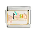 Macro view of a stainless steel Italian charm link with colorful music note enamel. - 音符图案款式(CYQ-31) / Single Piece
