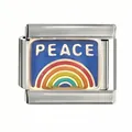 Italian modular charm with Peace text and rainbow design in blue enamel - PEACE Rainbow Style (CYQ-03) / Single Piece