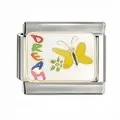Macro detail of an Italian charm link with a yellow butterfly and colorful DREAM text. - DREAM Floral Style (CYQ-04) / Single Piece