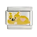 Gros plan sur un maillon de bracelet italien en acier avec un adorable chien Corgi. - Style Corgi Cœur(CYI-013)